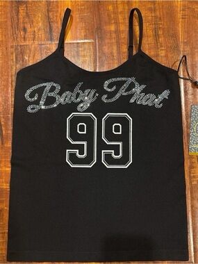 Baby Phat Black Rhinestone Logo Cami Tank